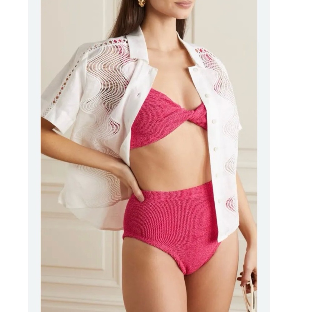 Hunza G Jamie Twist-front Dark Pink Crinkle Bikini One Size
